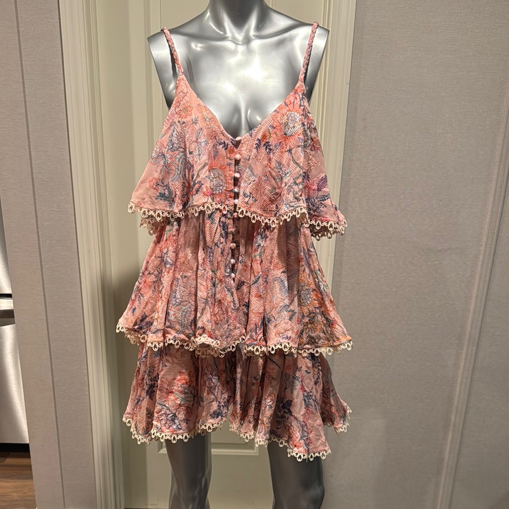 Hemant & Nandita Peach Floral Ruffle Dress